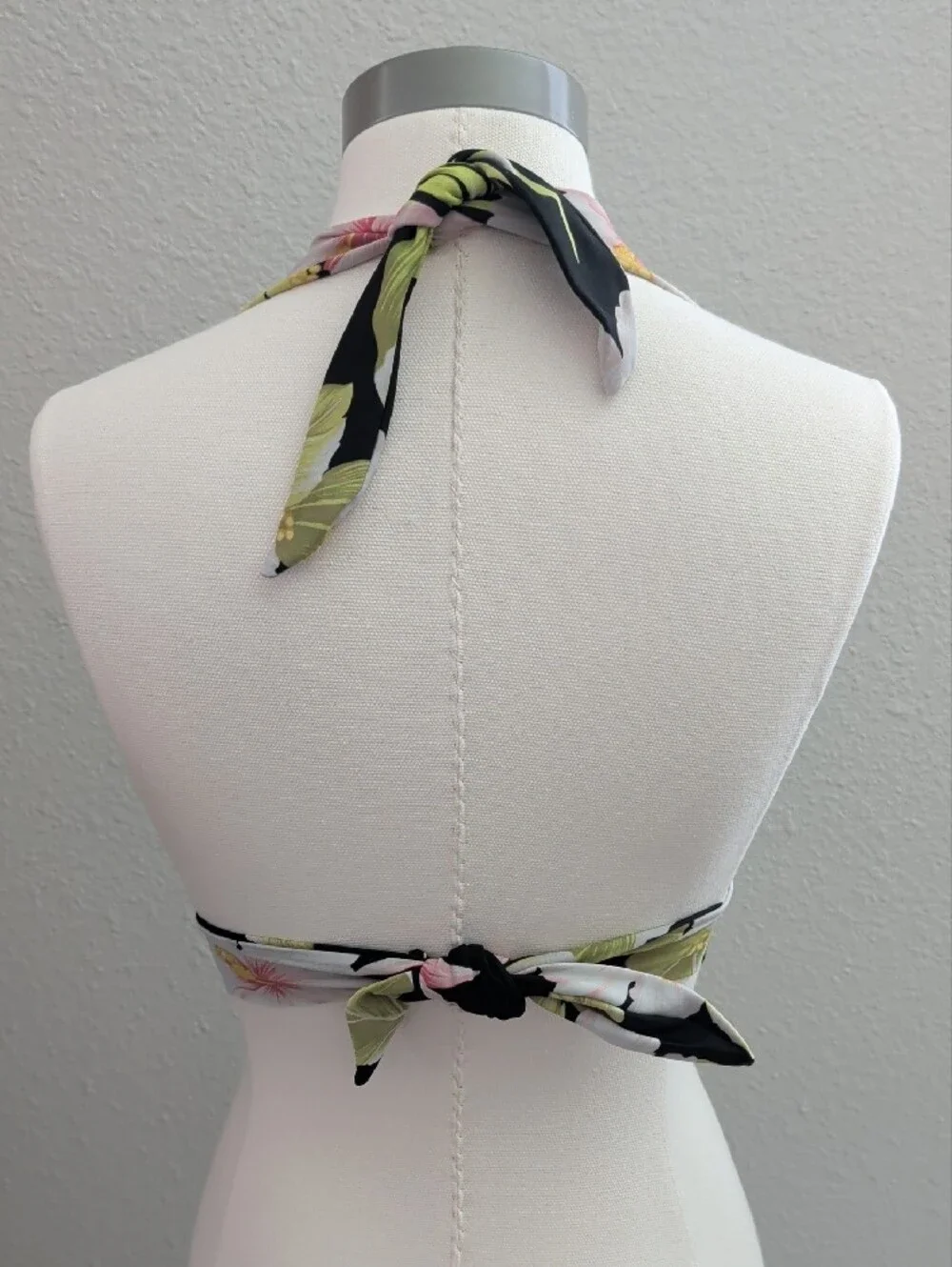Halter Bikini Top in Black and Green Tropical Print